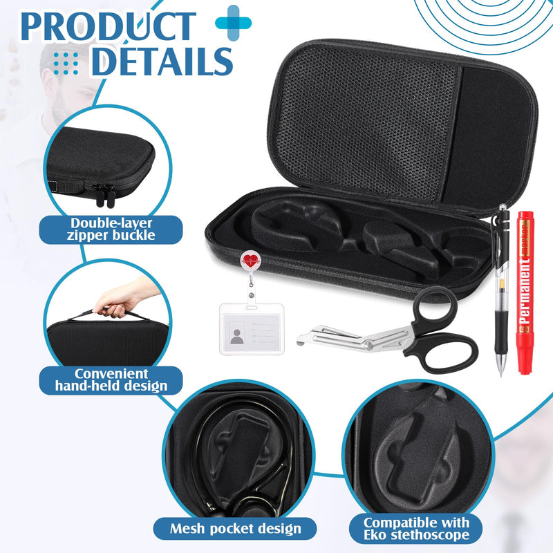 [Australia - AusPower] - 5pcs Digital Stethoscope Case Kit Nurse Gift Include Carrying Case, Medical Scissors, Badge Holders Badge Holders, Marker Pen, Gel Pen for Nurse Compatible Digital or Cardiology Stethoscope 