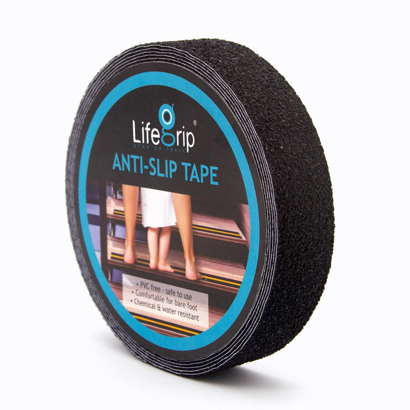 LifeGrip Rubber Anti Slip Grip Tape for Swimming Pool, Indoor/Outdoor Waterproof, Textured Rubber Surface, Non Slip Safety Tape for Barefoot Comfort, Tubs, Boats, Stairs, Bathroom, Black (1" x 30') 1" X 30'