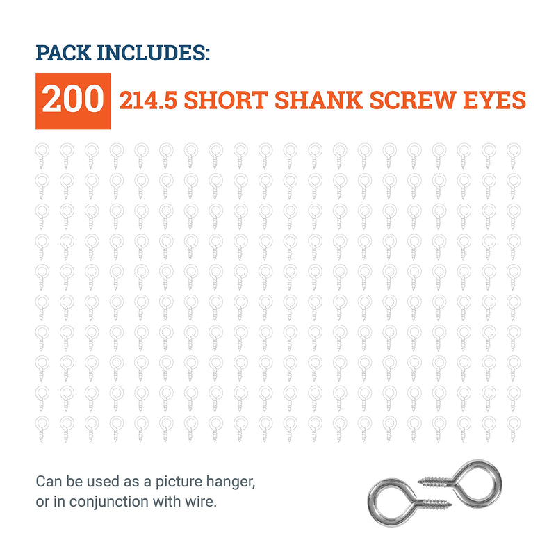 [Australia - AusPower] - Small Screw Eye - 200 Pack - 214.5 Short Shank Screweyes 5/8 inch Long 