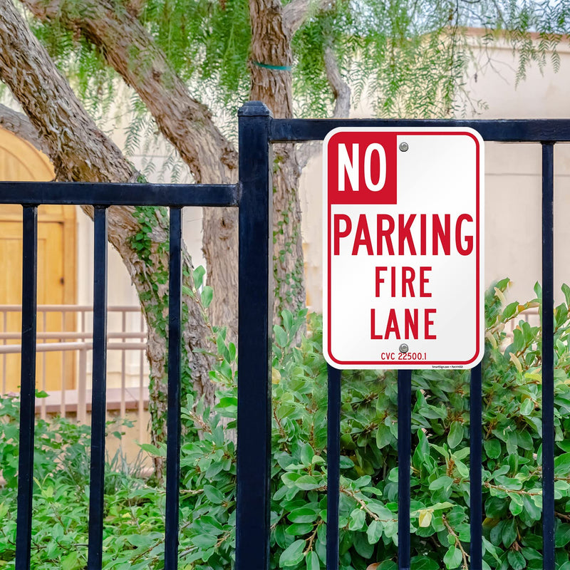 SmartSign 18 x 12 inch “No Parking Fire Lane” Metal Sign, 120 mil Aluminum Composite (ACM), Engineer Grade Reflective Material, Red and White Red, White