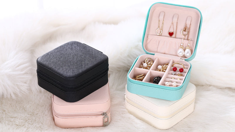 TRODANCE Mini Jewelry Case, Small Travel Jewelry Organizer, Portable Jewelry Box Mini Storage Organizer Display Box For Rings Earrings Necklaces (Red-4pcs) 4 packs - Red