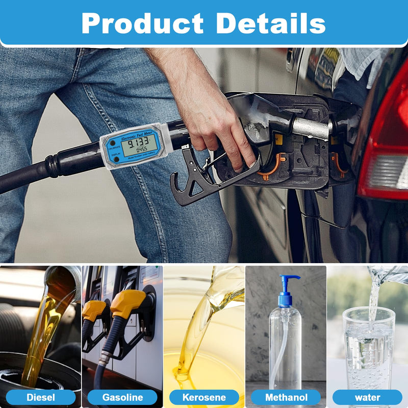 [Australia - AusPower] - 1" 2.6-26 GPM Inline NPT Thread Flowmeter, Digital Turbine Fuel Flow Meter, for Water, Diesel, Gas Oil, Gasoline, and Other Liquids - Supports Gallon, QTS, PTS, L, m³ with 3/4 in Adapters 