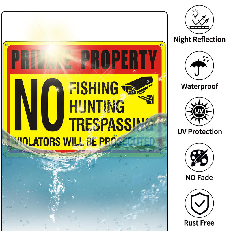 (4 Pack) Private Property No Trespassing No Hunting No Fishing Sign, No Trespassing No hunting signs,14x10 inches Reflective Aluminum Metal Warning Sign Rust Free Waterproof and Easy to Install 14 x 10 inches no hunting signs