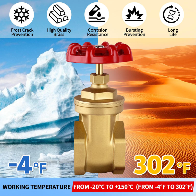 [Australia - AusPower] - Boltigen 1’’ NPT Brass Gate Valve, 200 WOG Manual Rotary Sluice Valve with Wheel Handle, Double Female Thread Heavy Duty Water Shut Off Gate for Water, Oil, Gas, Plumbing and HVAC Systems 1'' NPT 