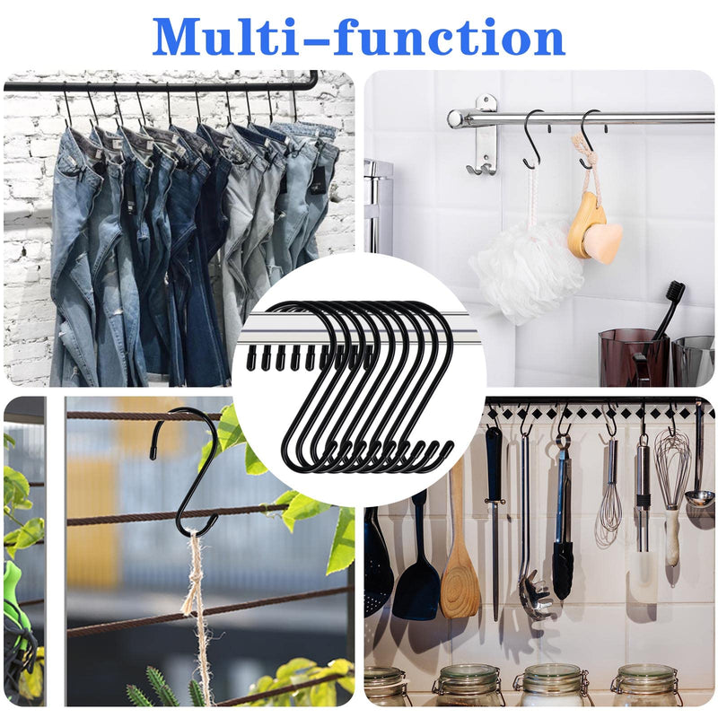[Australia - AusPower] - DINGEE 6 Inch 24 Pack Large S Hooks for Hanging Plants,Vinyl Coated Heavy Duty S Hooks for Hanging Non Slip S Hanger Hooks Steel Metal with Rubber Stopper Closet Hooks,Clothes,Jeans,Pot Pan Garden 6 inch -24 Pack Black 