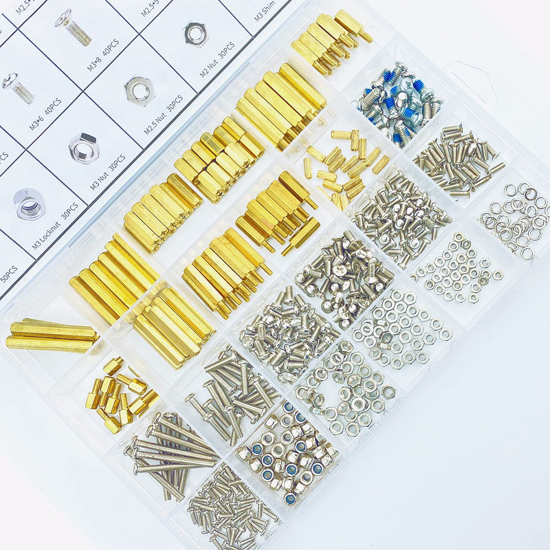 [Australia - AusPower] - 532 Pieces M3 M2.5 M2 Hexagonal Brass Male to Female/Female to Female Bracket, Screw Copper Pillar 532 Pieces Stainless Steel Round Head/Flat Head Machine Screws/Nuts 