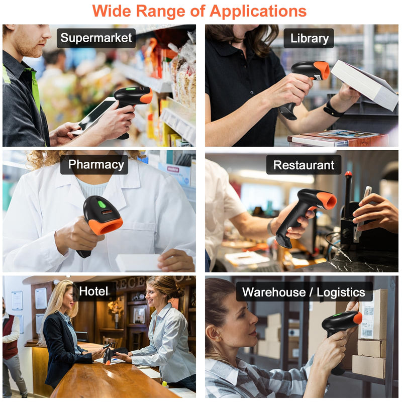 KUIIYER Wireless Barcode Scanner, 2D QR 1D Bar Code Scanners Handheld Barcode Reader with Updated 800 X 600 Pixel CMOS & Built-in Light, Plug & Play for Computers, PC, Laptop, Desktop & POS