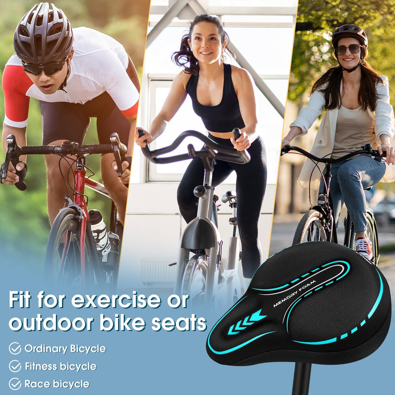 MSDADA New Large Gel Bike Seat Cover, Extra Soft Bike Seat Cushion for Men Women Comfort Wide, Fits Indoor/Outdoor/Exercise Bikes (11.22 inch x 10.03 inch) Cyan