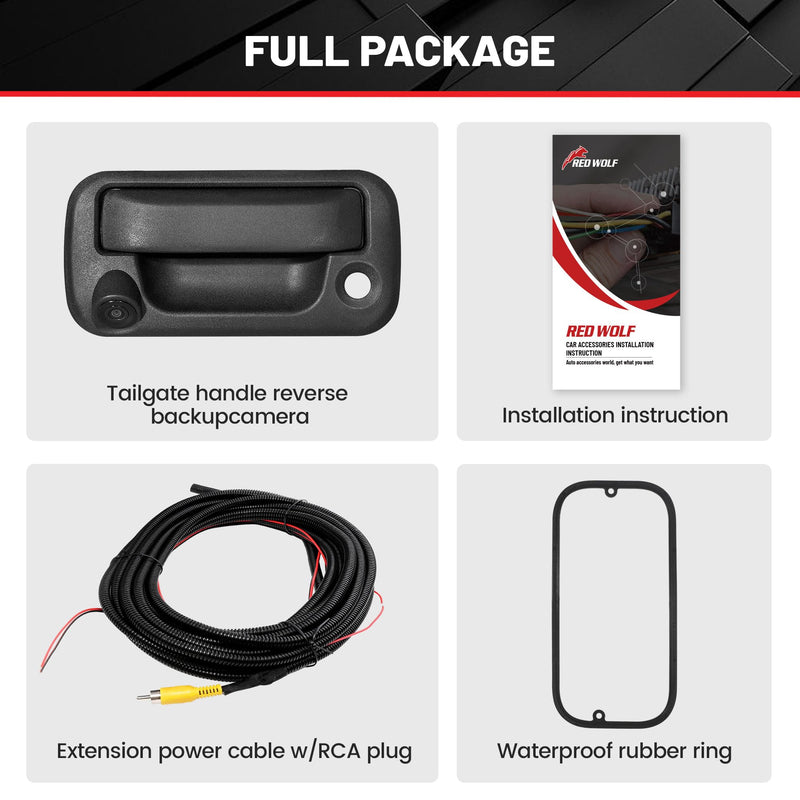 [Australia - AusPower] - RED WOLF Tailgate Handle W/Reverse Backup Camera Replacement for 2004-2014 Ford F150, 2008-2016 F-250/F-350/F450/F550 Pickup Rear View Parking Camera RCA Connector Wide Angle Optional Guideline 