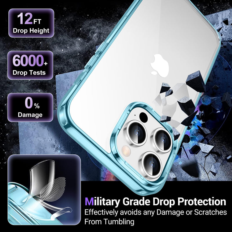 [Australia - AusPower] - Temdan Designed for iPhone 15 Pro Max Case Clear, [Non-Yellowing] [Military-Grade Drop Protection] Slim Thin Shockproof Protective Cover Phone Case for iPhone 15 Pro Max Case Clear-Blue 