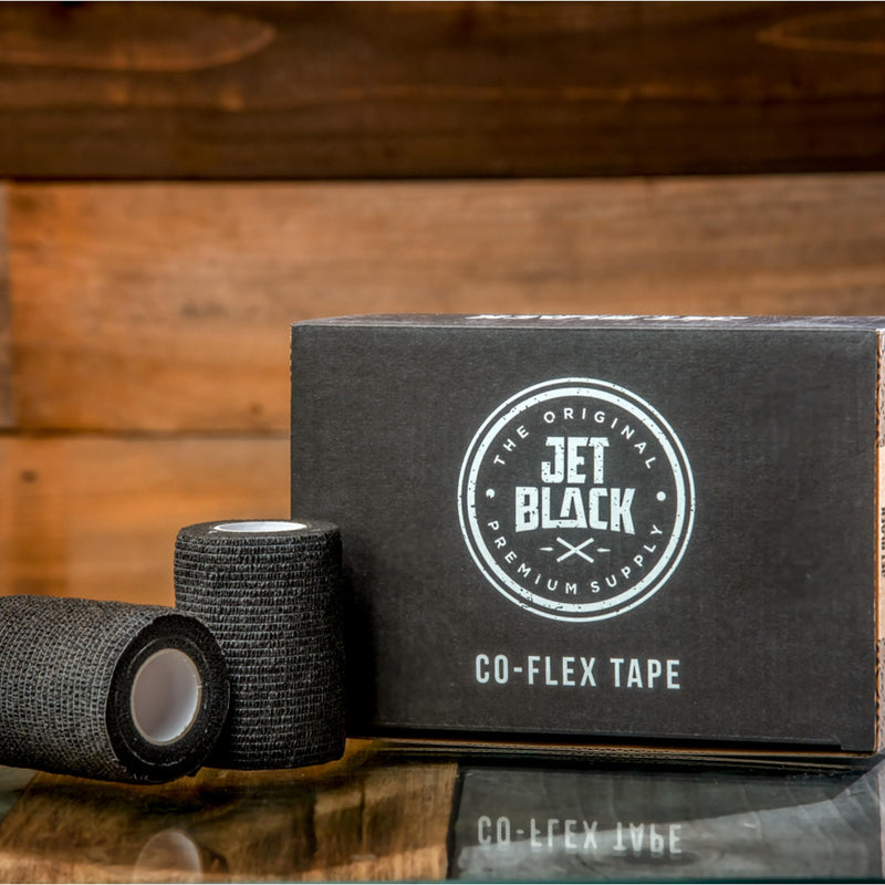 Jet Black Supply CoFlex Tape Bandage Wrap Grips, Tattoo Pen Grip Tape, 3 inch x 5 Yards, Pack of 6, Self-Adhesive Bandage Wrap Rolls for Tattoo, Securing Bandages, Professional Tattoo Supplies, Black