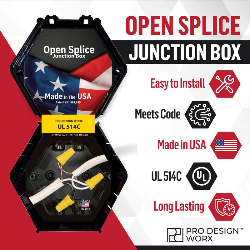 Open Splice Junction Box 5-Pack | UL 514C | One-Piece Polycarbonate Box, Code-Approved, Durable DIY Electrical Splice Enclosure in Black | Fast Installation for Safe Wiring Connections 5 Pack
