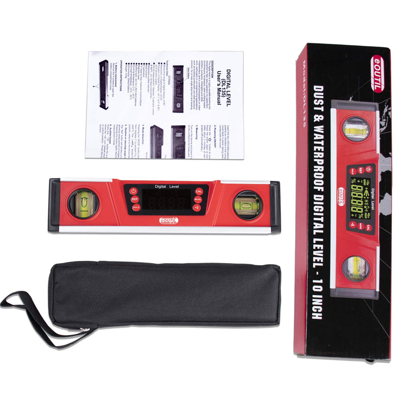 [Australia - AusPower] - Digital Angle Finder and Level Gauge 10 Inch - Magnetic Level with Neodymium Magnets & V-Groove Base, IP54 Water Resistant, Bright LED Display, Carrying Bag for Precision Engineering and Construction 