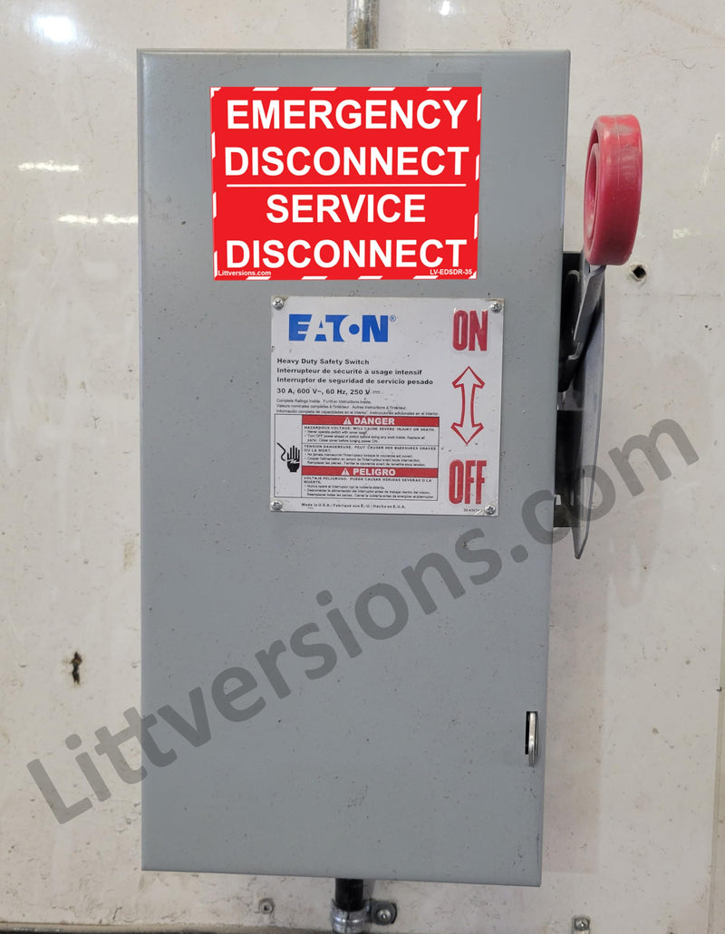 NEC 2025 Compliant - RED 5 Pack 5"x 3.5" Emergency Disconnect Service Labels Decal Sign Notice Sticker Elerctrical Panel Vinyl Waterproof Style 2 Laminated