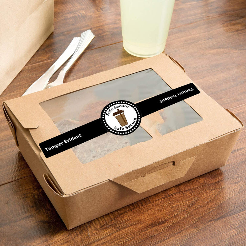 [Australia - AusPower] - Safe Secure Tamper Evident Seals,Drink-Safety Food Coffee Milk Tea Ice Cream Seal Labels with Middle Protection for Freshness,to Go Cup,9x1 Inch,500 Pcs 
