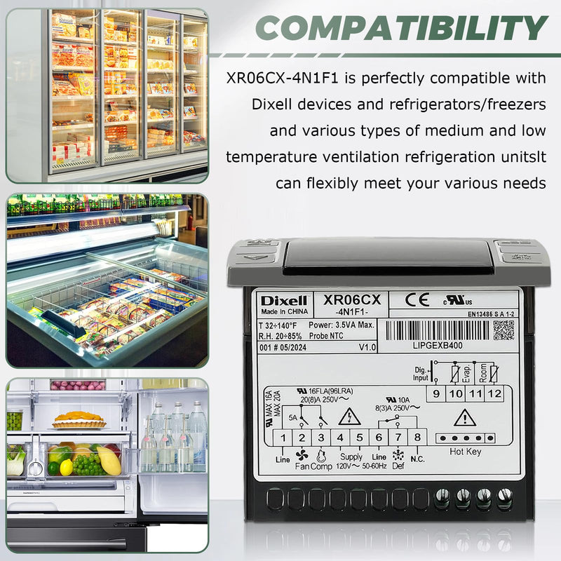 [Australia - AusPower] - for Dixell Temperature Controllers, XR06CX-4N1F1 Digital Thermostat with Sensor Probe - 120V, Compatible with Dixell and 50-60hz Commercial Refrigerators/Freezers (Includes Mounting Hardware) 
