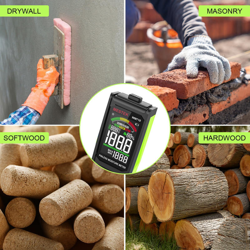[Australia - AusPower] - Pinless Moisture Meter, MESTEK Wood Moisture Meter Digital Moisture Detector for Lumber Drywall Firewood Masonry Woodworking Plaster Floor Concrete Building with LCD Display Sound Alarm 