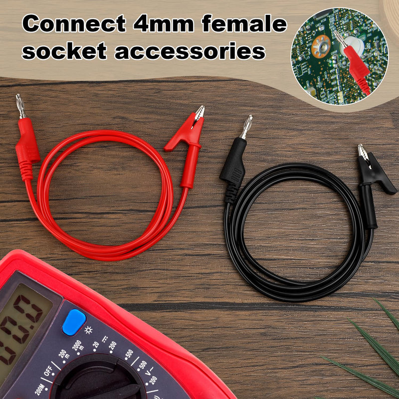 [Australia - AusPower] - 2pcs Small Multimeter Banana Plug to Crocodile Alligator Clip Test Power Probe, 4mm Stackable Test Lead Cable 1m Long Wire for Electrical Testing 1000V 10A Multimeter 