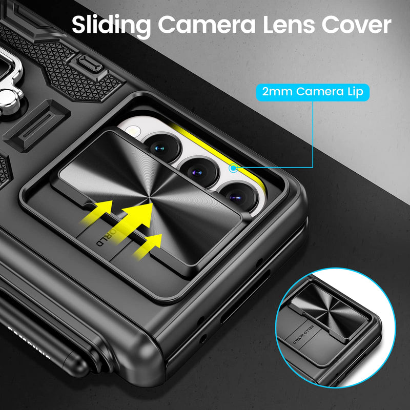 [Australia - AusPower] - VEGO for Galaxy Z Fold 4 Case with S Pen Holder, [Hinge Protection][360°Ring Magnetic Kickstand][Slide Camera Cover][Front Screen Protector] Protective Armor Case for Samsung Galaxy Z Fold 4- Black 