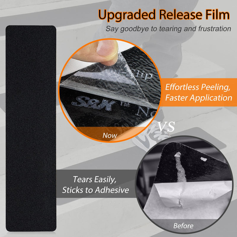 S&X Stair Treads Non-Slip Outdoor Grip Tape, 12-Pack, 6” x 30” Pre-Cut Anti Slip Tape, Black 6" x 30"