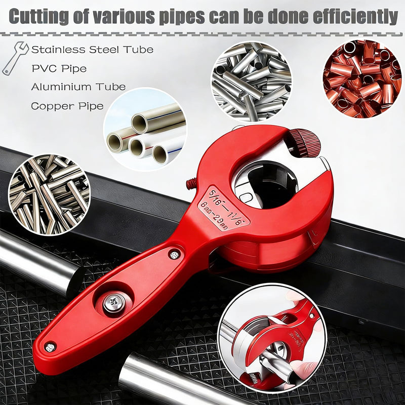 Ratcheting Tubing Cutter, Copper Pipe Cutter, Tubing Cutter 5/16" To 1 1/8", 2 in 1-360° Close Quarters Tube Compact Cutter with Deburring Tool for Cutting Copper and Metal Pipes(Red,1/4"–7/8")