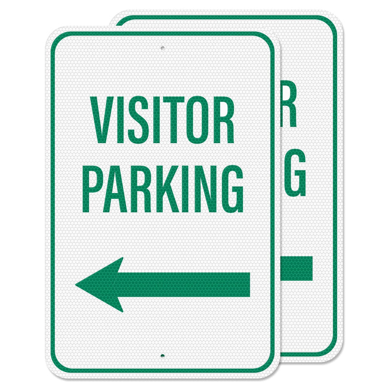 2 Pack Visitor Parking Sign with Left Arrow 18 × 12 Inches High Reflective Waterproof Aluminum Signage with Pre-Drilled Holes for Home Office Yard Private Driveway