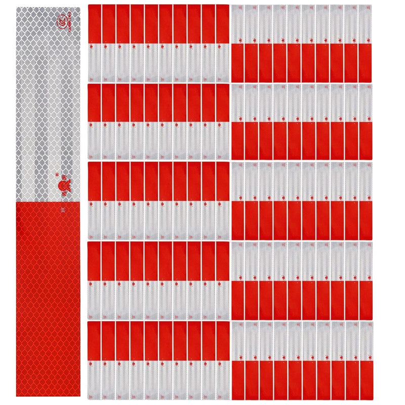 Reflective Tape, 2" × 12" Red & Silver High Intensity Self Adhesive Waterproof Trailer Outdoor Safety Caution Reflector for Cars, Trucks, Trailers, Boats, Road Signs (100) 100