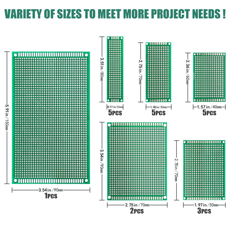 [Australia - AusPower] - 174-Piece PCB Circuit Board Prototype Kit - Double-Sided Perf Boards in 6 Sizes (Large, Medium, Small), Compatible with Arduino, includes 40-Pin 2.54mm Male and Female Headers 