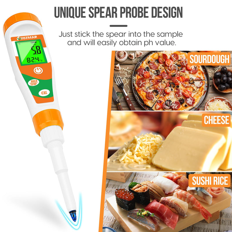 [Australia - AusPower] - pH Tester for Food Digital pH Meter for Sourdough Starter and Dough Spear Sensor Food pH Kit Works for Fermented Sausages Cheese Sushi Rice Canned Jam Soapmaking and Other Solid Semi-solid 