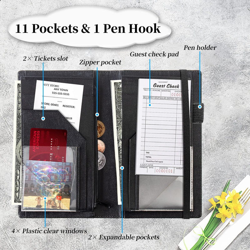 [Australia - AusPower] - Server Books 2nd Gen, 5x9 Waitress Book Server Wallet with Expandable/Zipper Pockets, Cute Serving Book Server Note Pads Holder Restaurant Guest Check Presenter, Butterfly and Mushroom Butterflies and Mushroom 9 Inches Tall 