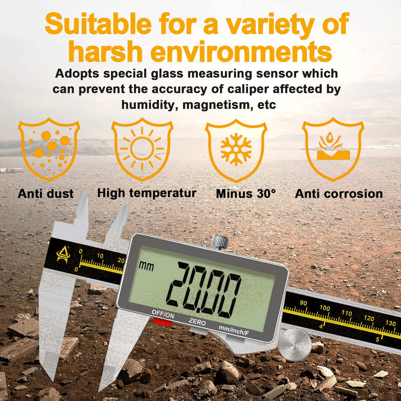 [Australia - AusPower] - Digital Caliper,ACEMETER 0-6" Vernier Calipers Measuring Tool-Electronic Micrometer with Large LCD Screen,Metal Metric Measure Caliper for Engineer Carpenter,Auto-Off Feature,Inch/Fraction/Millimeter Stainless Steel 6 inch/150mm 
