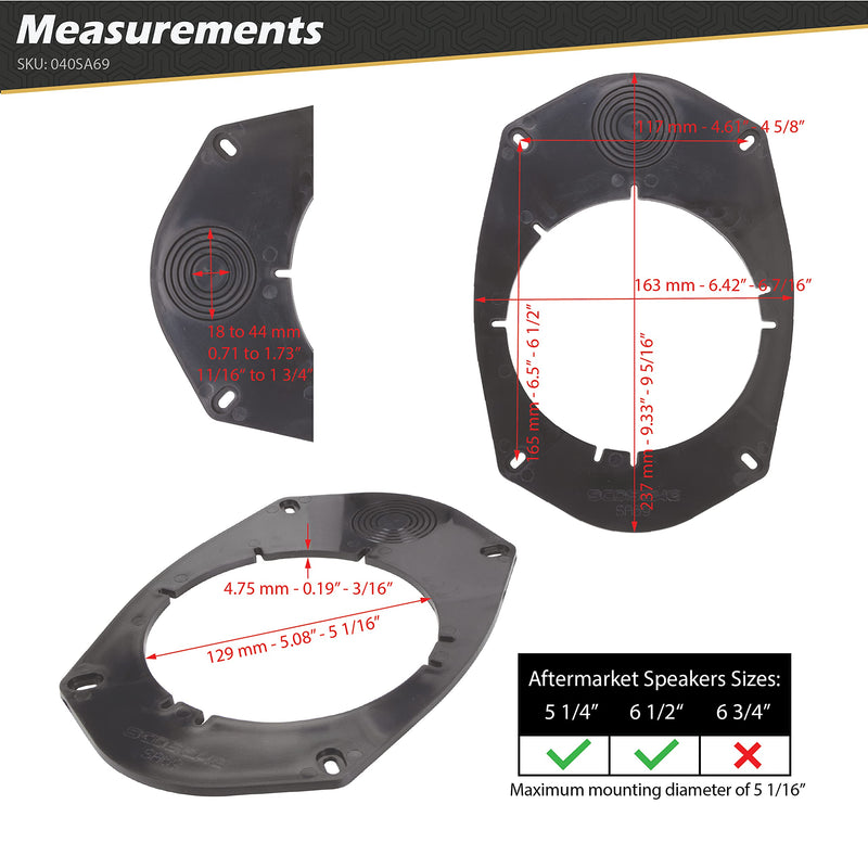 [Australia - AusPower] - Scosche Compatible with Select Import and Domestic Vehicles Universal 6" x 9" to 5.25" - 6.5" Speaker Adapters (1 Pair) SA69, black Standard Packaging 