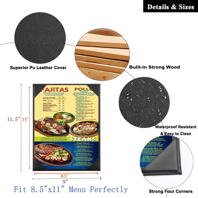 [Australia - AusPower] - Menu Covers Holders 8.5x11 Inch, Black Leather Menu Holder Covers Single View Page Panel for Restaurant,Wine List, Drinks, Cafes, Bar, Hotel(8.5x11 inch/Single View /1 pack) 8.5" X 11" / Single View/ 1pack 