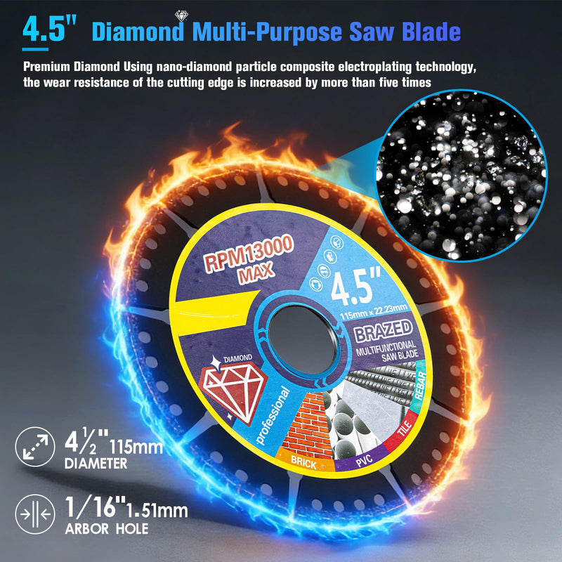 [Australia - AusPower] - 4.5" Diamond Multi-Purpose Saw Blade Set: Heavy-Duty Angle Grinder Wheels, Angle Grinder Attachments, Diamond Abrasive for High Durability, Suitable for Cutting Marble/Tiles/Metal (3 Pcs) 
