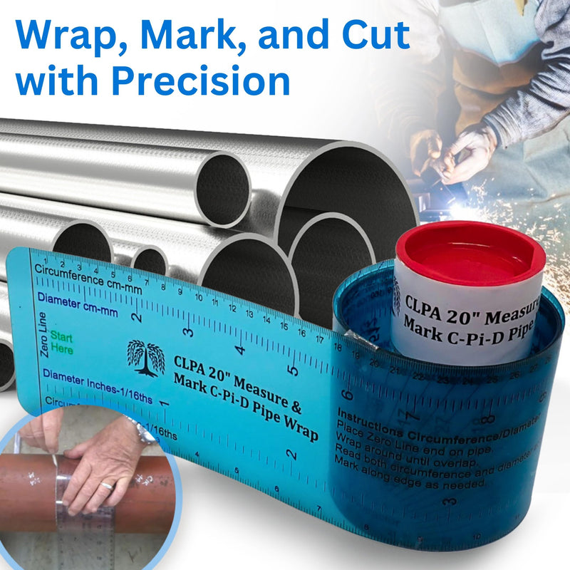 [Australia - AusPower] - 20" Diameter Measure & Mark C-Pi-D Pipe Wrap Around - A Pipe Measure & Marking Tool, & Pipe Cutting Guide. Wrap Around & Read Through Design for Circumference, Diameter, Marking & Cutting 20 Inches 