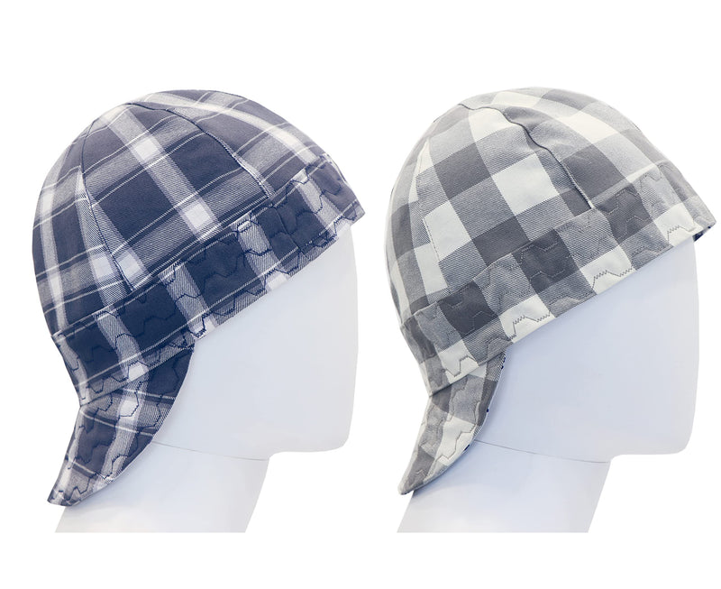 [Australia - AusPower] - BOCOMAL Welding Cap Flame Resistant CAT2 Midweight Printed 6 Pannel Welder Caps-2 Pack 7 5/8 White/Navy-2 Pack 