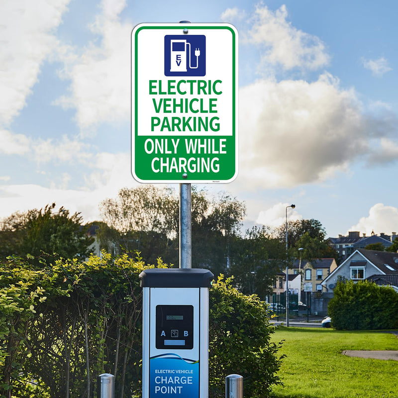 Large (2 Pack) 12x18 Inches Electric Vehicle Parking - Only While Charging Metal Sign, Engineer Grade Reflective Rust Free Aluminum, 2 Pre-Drilled Holes Easy to Mount Blue 2 Pack