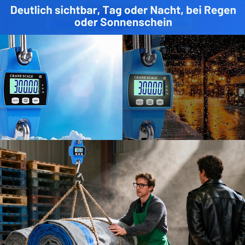 EFUTURETIME Digital Hanging Scales 300KG Crane Scale Aluminum Blue | Precision and Portability Game Scale Hook Scale for Hunting Fishing Farm Factory Wharf Weighing Steel Raw Materials