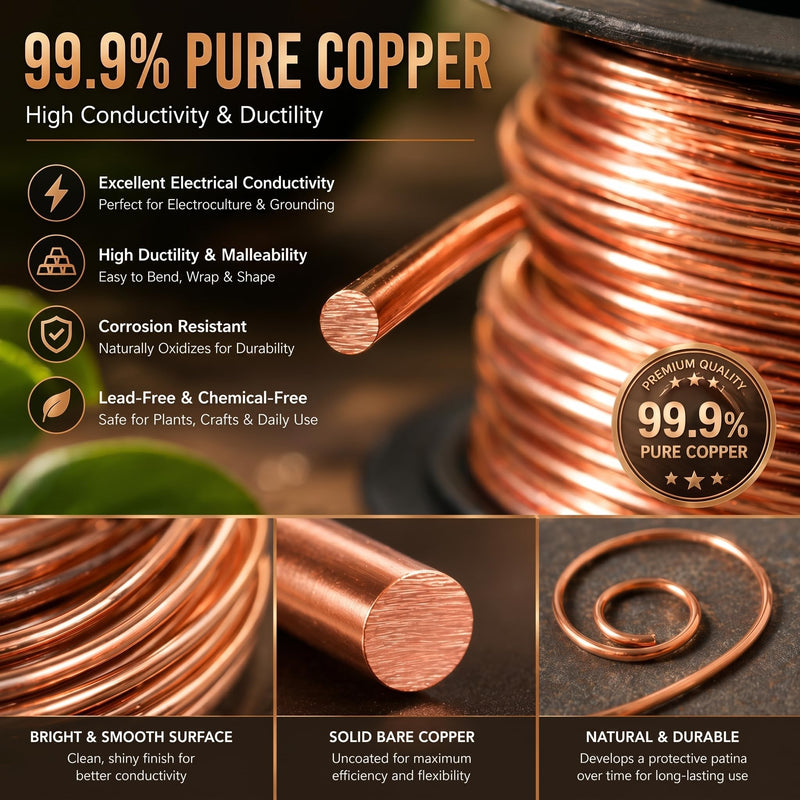 Therwen 100ft 14 Gauge Copper Wire for Gardening, Electroculture, Bonsai, Jewelry Making Beading DIY Craft Pure Bare Copper Wire Spool 14 Gauge, 100ft