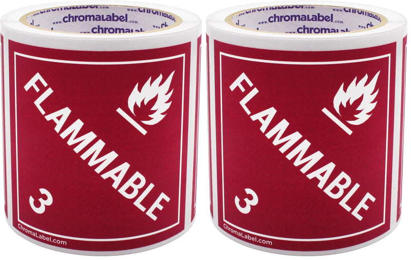 ChromaLabel 4 by 4 Permanent Durable Square D.O.T. Hazard Labels, Hazard Class 3 Flammable Label, 100/Roll (Pack of 2) 4" x 4" (Pack of 2)