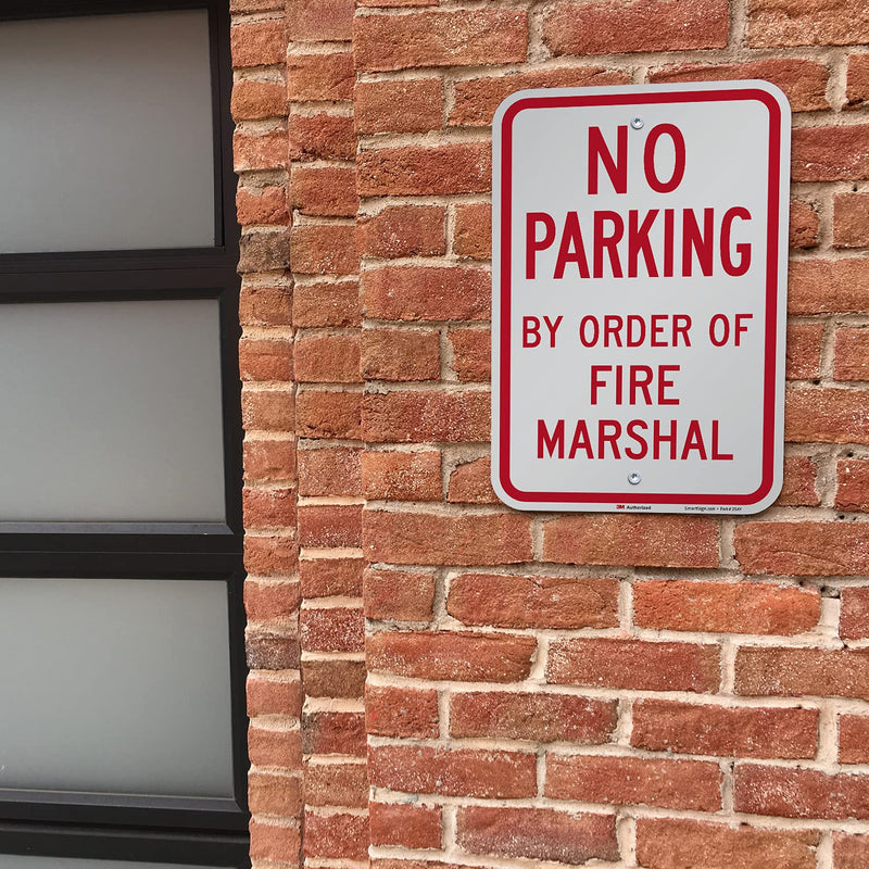 SmartSign-K-9548-EG "No Parking - by Order Of Fire Marshal" Sign | 12" x 18" 3M Engineer Grade Reflective Aluminum , Red on White