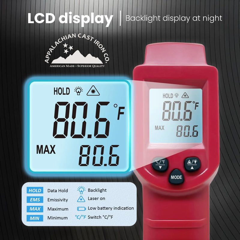 [Australia - AusPower] - Infrared Thermometer Gun – Laser Temperature IR Gun for Cooking Waffles, Pizza, Baking, Griddle, HVAC, Engine - Wide Range (-58°F to 716°F) Adjustable Emissivity & LCD Display 