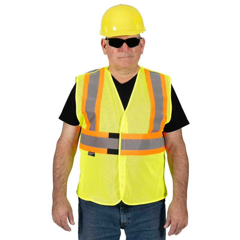 Pioneer Hi Vis Flame Resistant Vest For Men and Women - Self-Extinguishing FR Mesh - Reflective Tape - Class 2 - Hi Vis Yellow Yellow/Green Large-X-Large