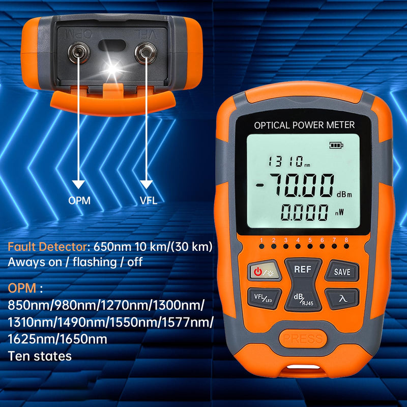 [Australia - AusPower] - 4-in-1 Fiber Optic Tester, Portable Optical Power Meter FC/SC/ST Standard Interface, Built-in 30Km Fiber Fault Detector Network Cable Tester with 1pc FC to LC Adapter 1 