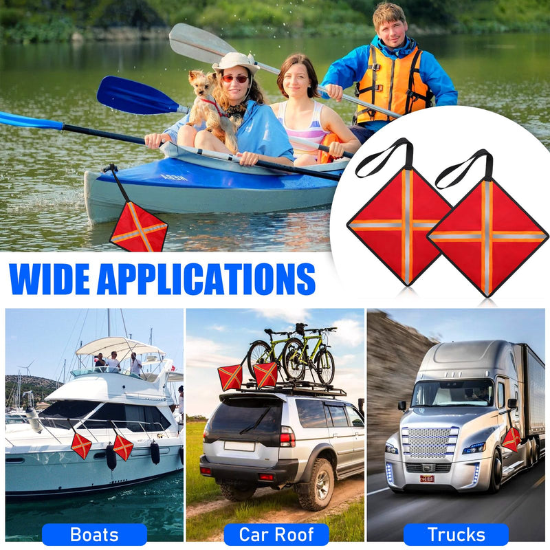 TOBWOLF Safety Flags for Trucks, 13" Reflective Red Flag for Truck Loads, High Visibility Reflective Safety Flags for Trucks Boat Kayak Canoe SUP Towing, Trailer Warning Flag Tear-Resistant Reinforced Edge, Weather Proof