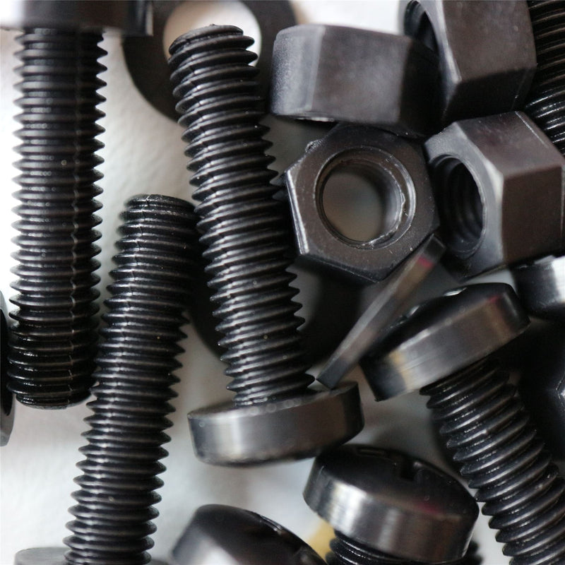[Australia - AusPower] - 20 x Black Pan Head Screws Polypropylene (PP) Plastic Nuts and Bolts, Washers, M5 x 20mm, 13/64 x 25/32 