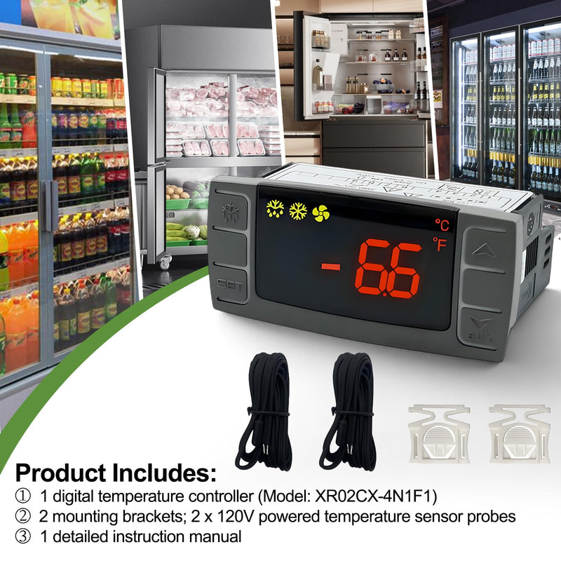 [Australia - AusPower] - Temperature Controller XR02CX-4N1F1 for Dixell, Programmable Digital Thermostat Fit for Commercial Refrigerators/Freezer 120V 50-60Hz with Sensor Probe (XR02CX-4N1F1) 