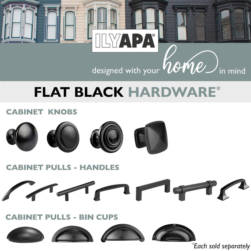 Ilyapa 25 Pack 1 1/4 Inch Round Kitchen Cabinet Knobs, Flat Black Round Drawer Knob for Cabinets Dressers Drawers - Black Kitchen Cabinet Hardware 1 1/4" Wide - 25 Pk Beveled