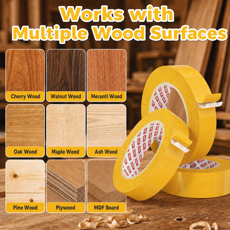 SWRT Double Sided Woodworking Tape 1 Inch x 108 FT, 3 Rolls, Removable Adhesive for Holding Wood Templates, Mounting Boards, MDF Edge Banding, Routing, and Anchoring, Clean Removal No Residue