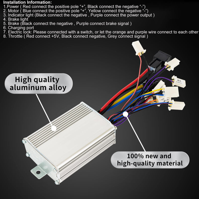 Brushed Motor Controller 36V 1000W Brush Motor Speed Control Brushed Controller with 3 Speed Switch for Scooter Electric Bicycle (36V 1000W)